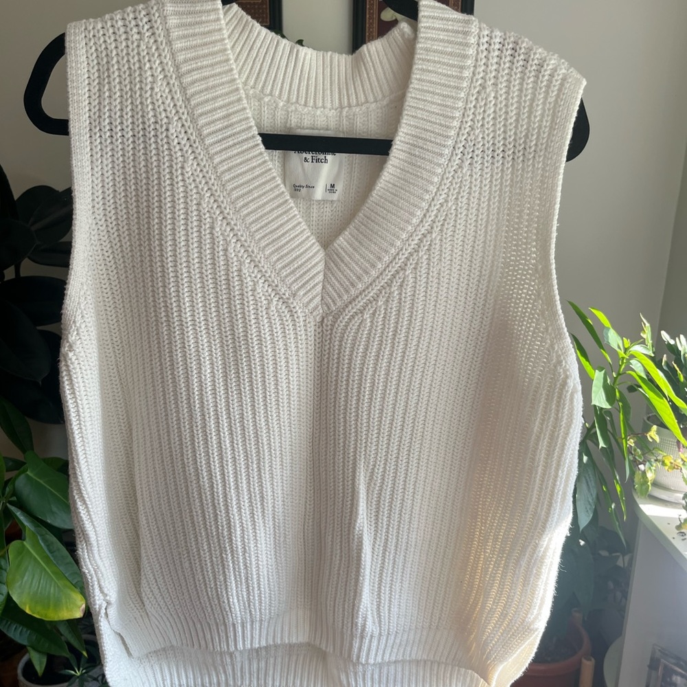 SOLD. unisex white knit sweater vest.